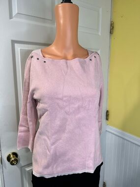 Christopher & Banks Light Pink Boatneck Stud Detail Long Sleeve Top